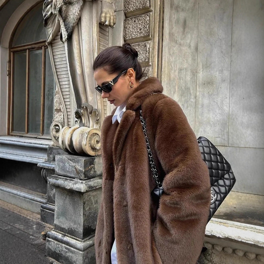 Women's Thick Mink Fur Lengthened Collar Faux Coats