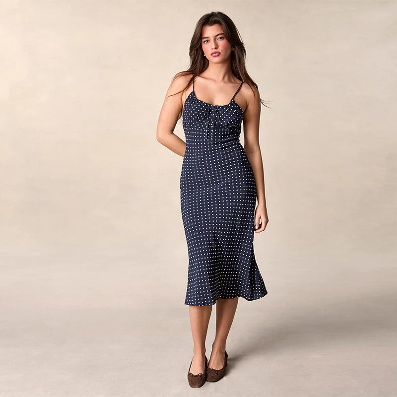 Women's With Polka Dot Halter Spaghetti Straps Dress Clothing