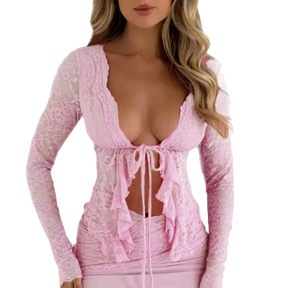 Women's Hollow Sexy Long Sleeve Lace Shirt Blouses