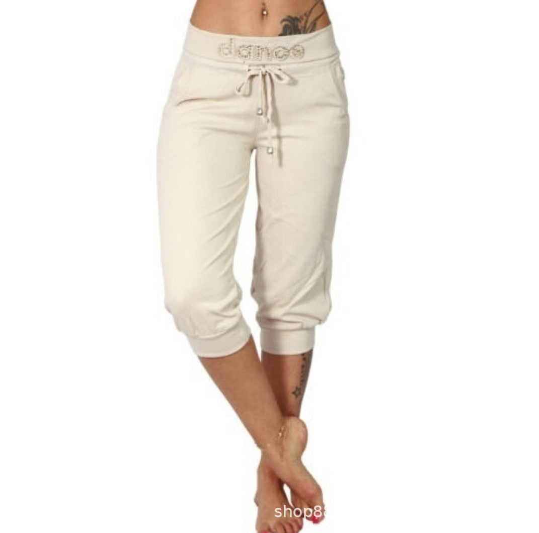 Women's Hot Beads Figure Flattering Middle Skinny Pants