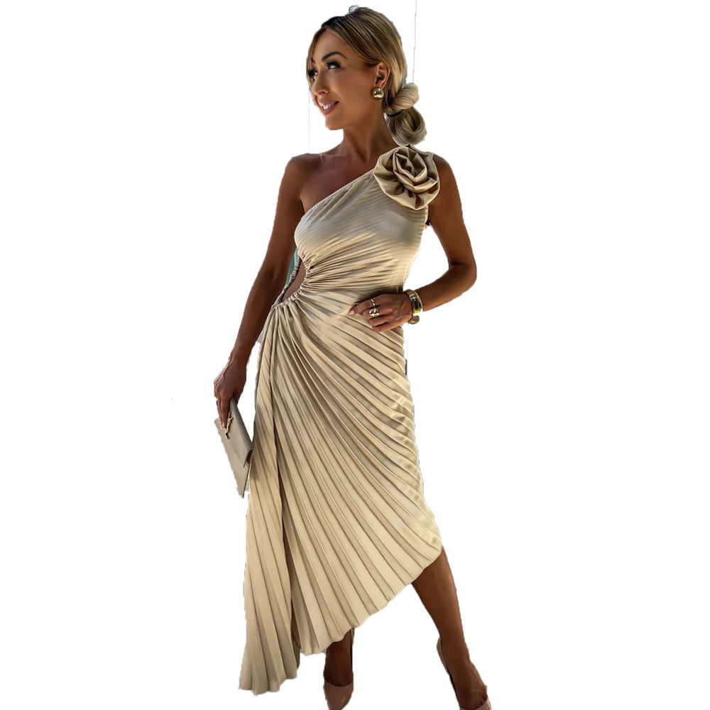 Women's Solid Color Dress Fashion Sexy Oblique Dresses