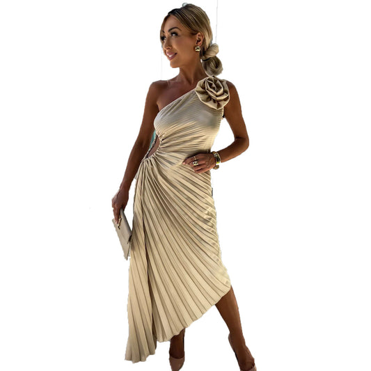 Women's Solid Color Dress Fashion Sexy Oblique Dresses