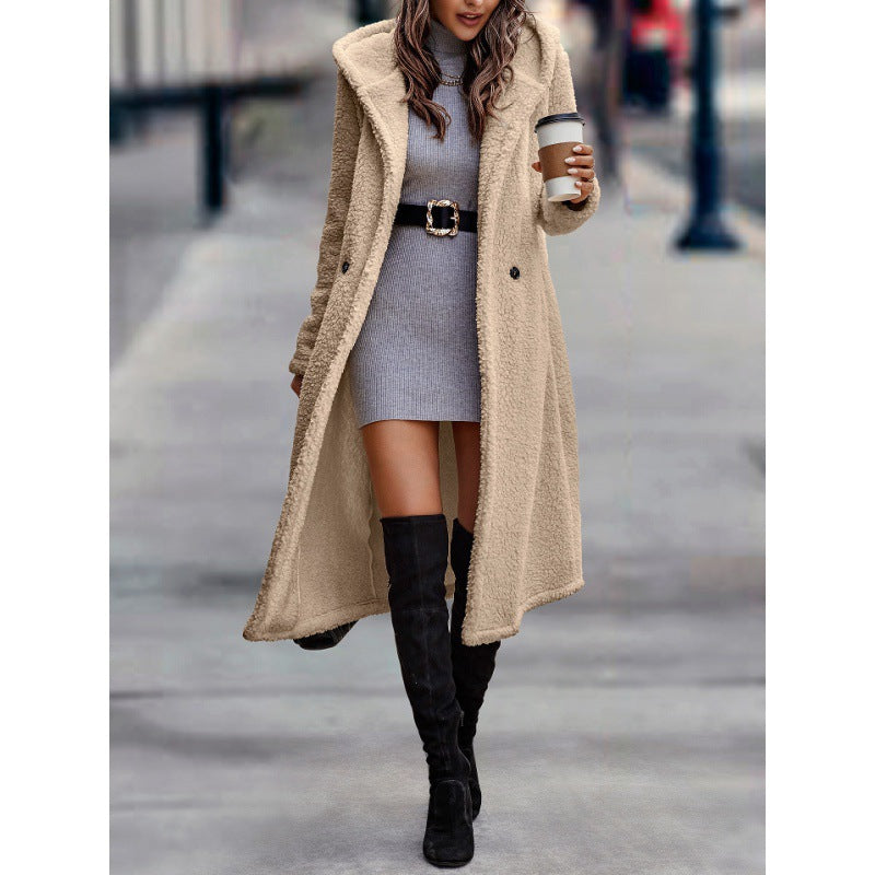 Women's Fashion Long Solid Color Sleeve Plush Coats