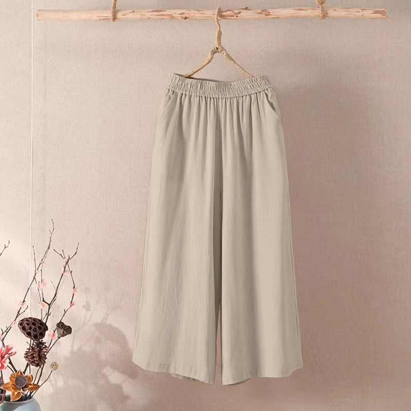 Women's Leg Solid Color Loose Waist Cropped Flab Pants