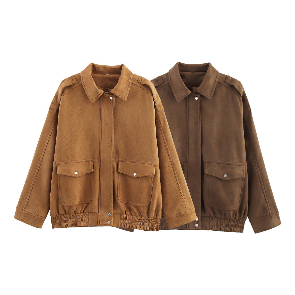 Women's Spring Fashion Polo Collar Suede Texture Jackets