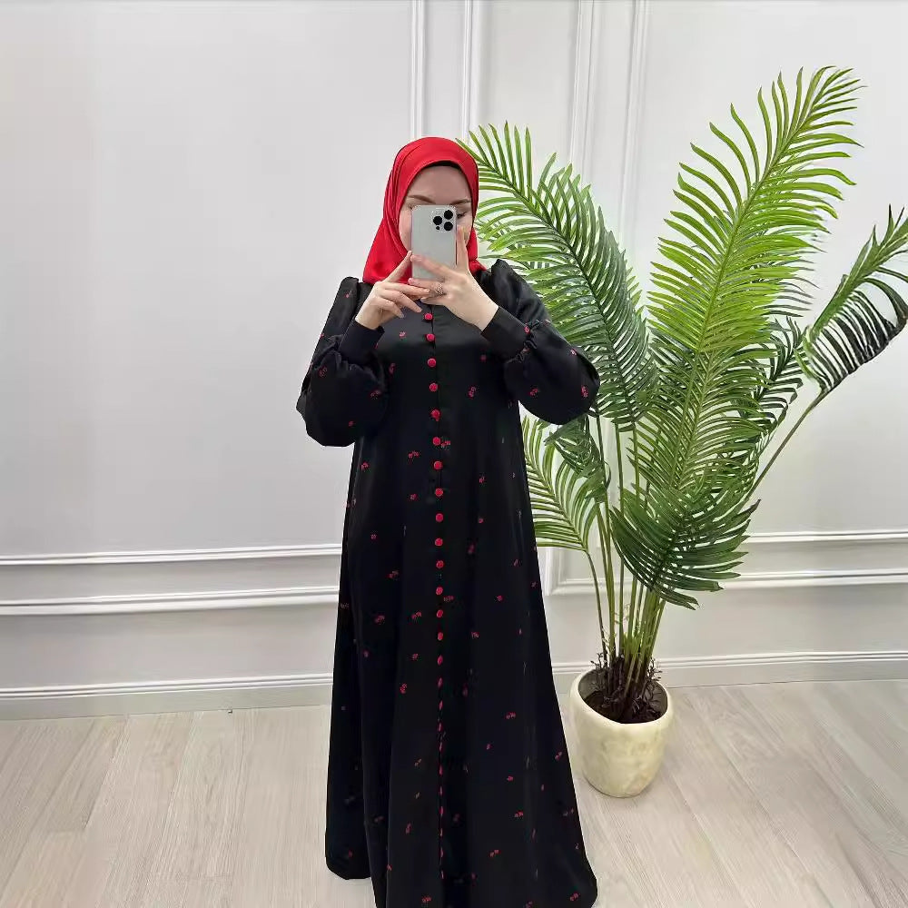 Women's Dress Muslim Style Fashion Print Belt Dresses