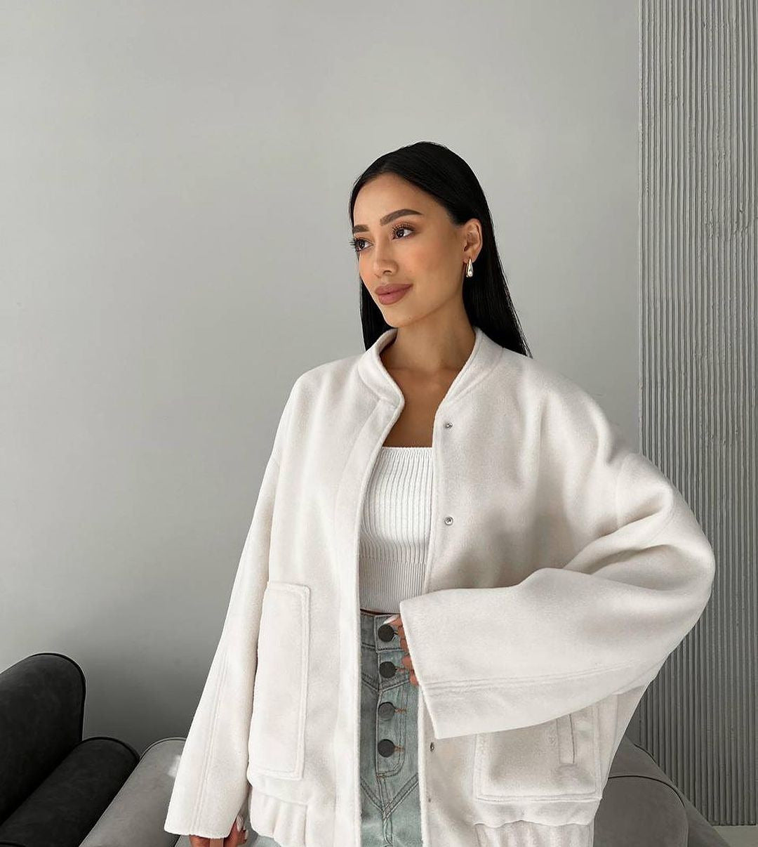 Women's Casual Stand Collar Large Pocket Solid Coats