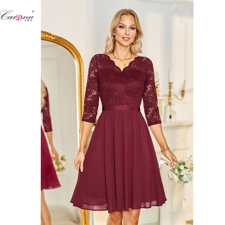 Simple European Chiffon Dress Sexy Lace Dresses
