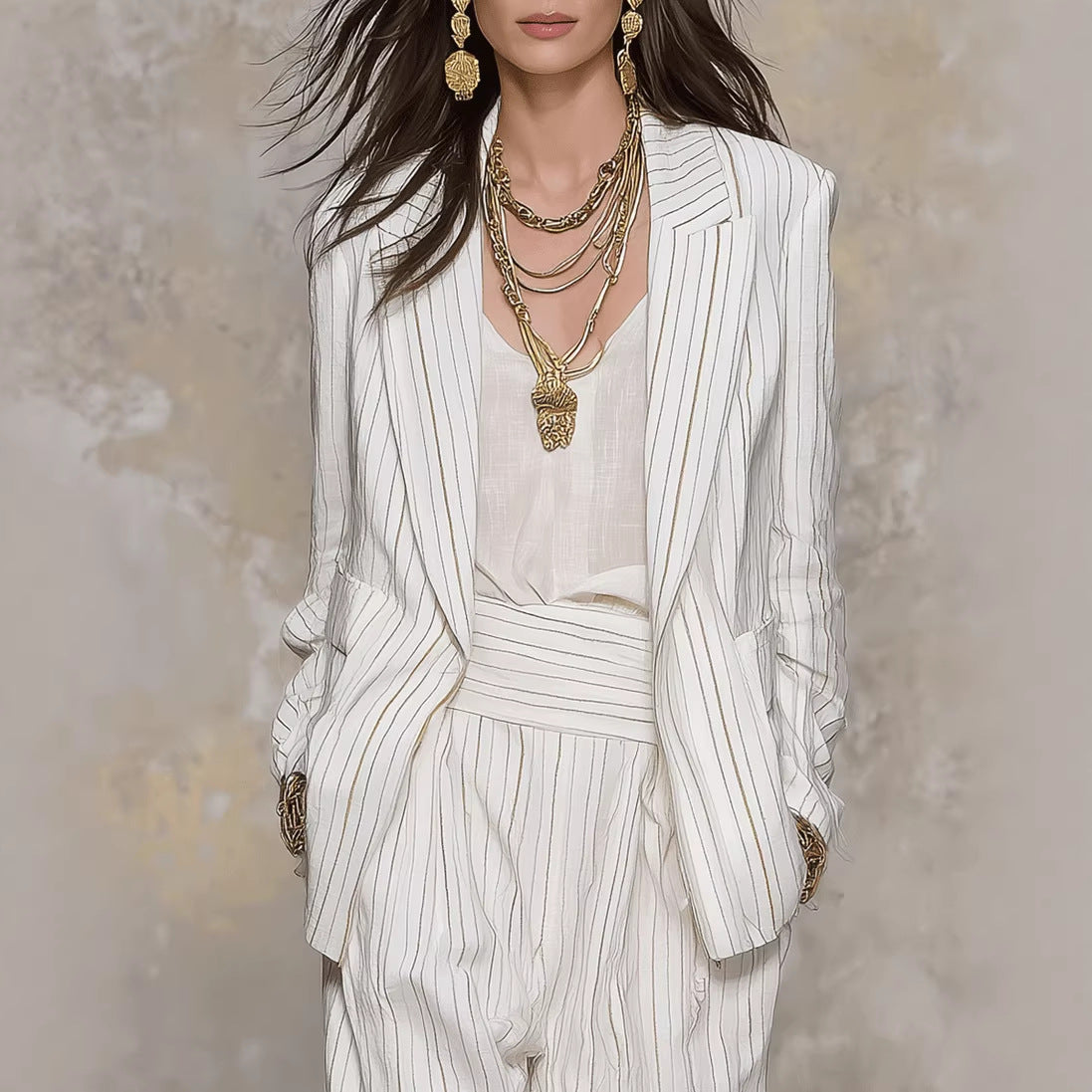 Women's Fashionable Striped Long Sleeve Trousers Two-piece Fashion Casual Suit