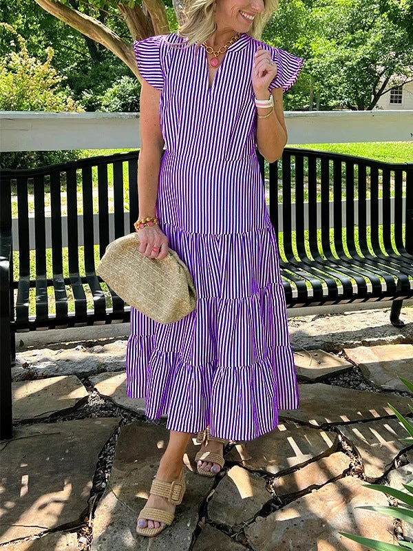 Women's Summer Temperament Striped Printed Flying Sleeves Dress