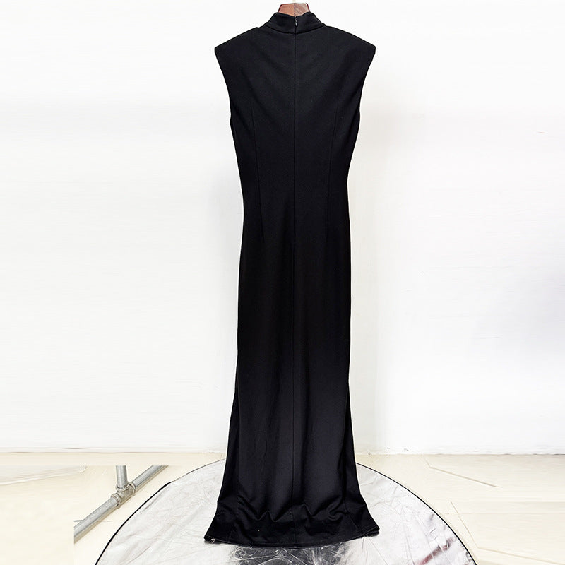 Fashion Sleeveless Zipper Split Stretch Long Dress