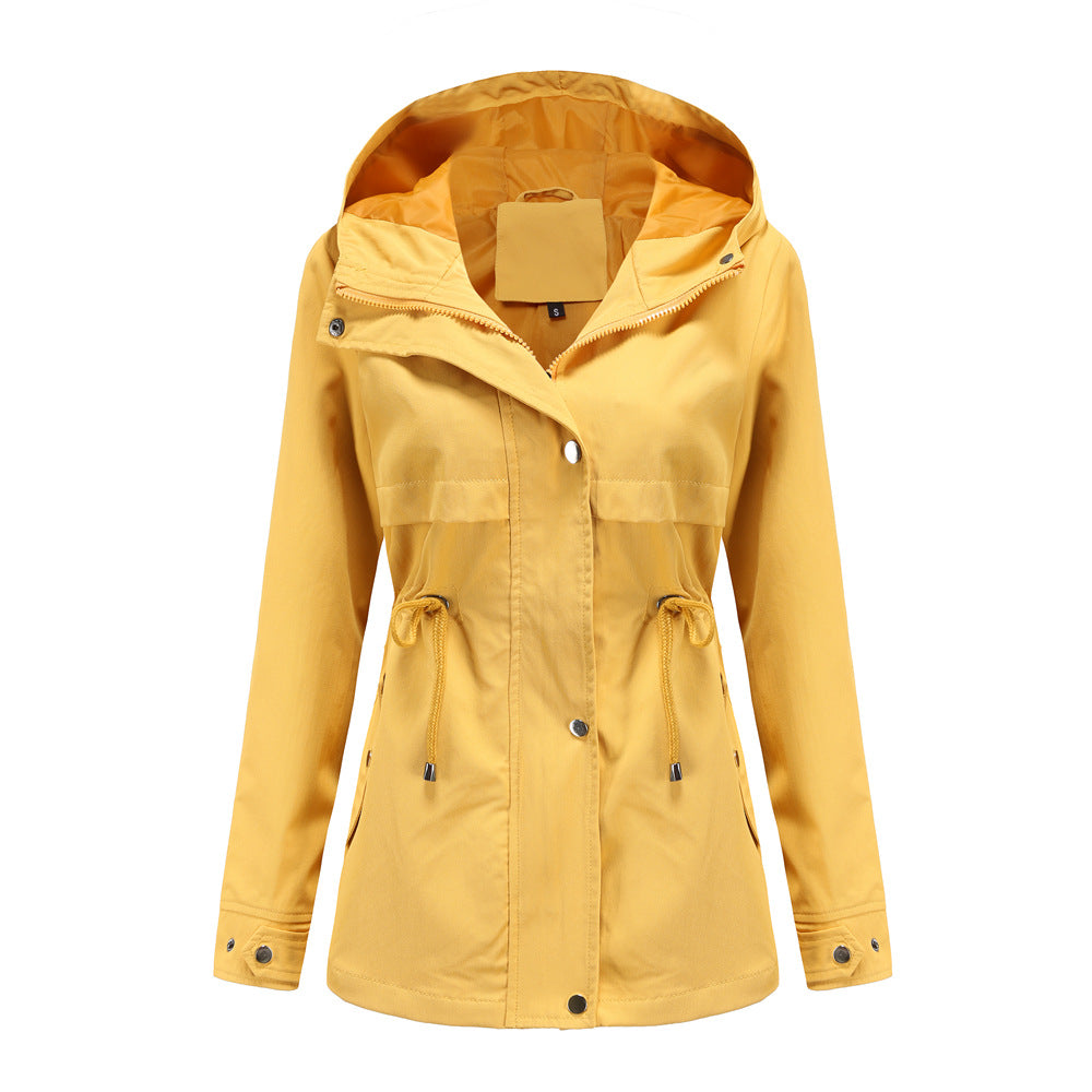 Women's European Raincoat Mid-length Hooded Thin Trench Coats