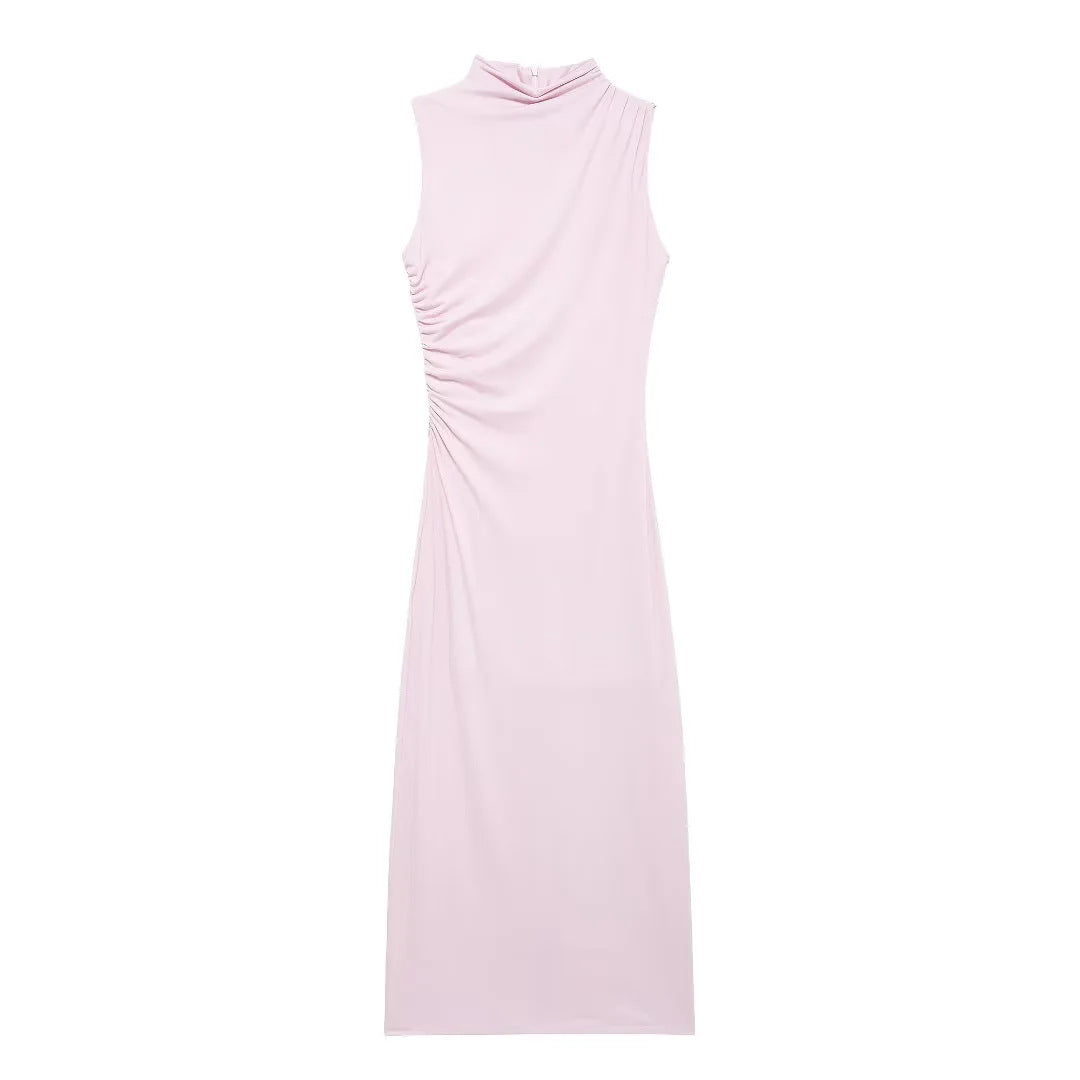 Women's Solid Color Pullover Sleeveless Pleated Decoration Dresses