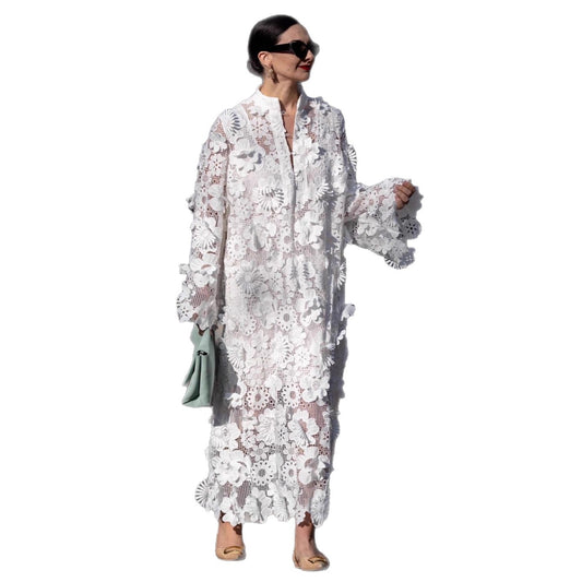 Women's Three-dimensional Flower Solid Color Long-sleeved Dress Dresses