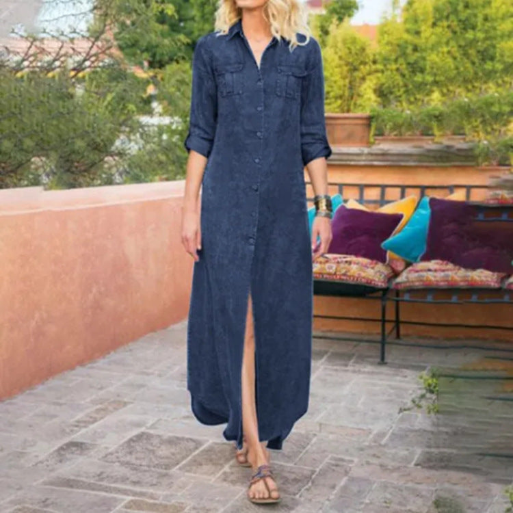 Women's Summer Loose Solid Color Casual Single-breasted Dresses