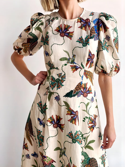 Personalized Fashion Hundred Birds Print Slim Dresses