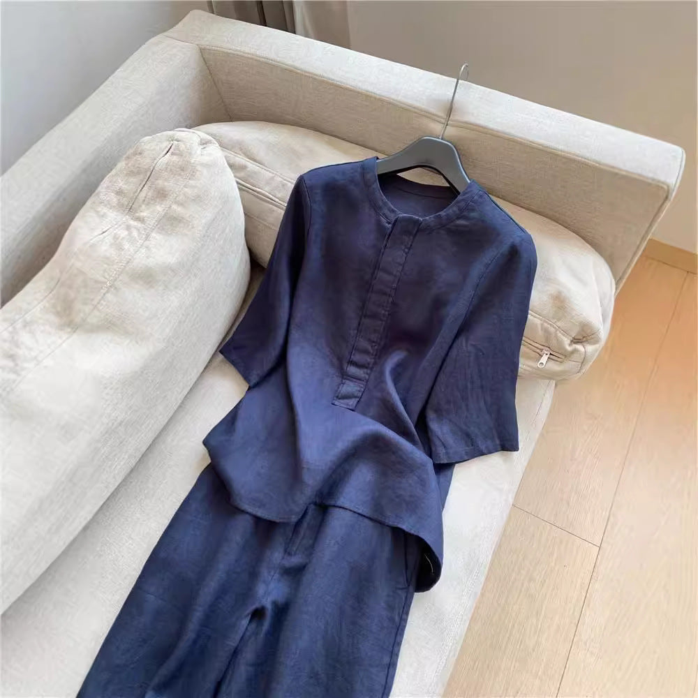 Cotton Linen Sleeve Temperament Commute Two-piece Fashion Casual Suit