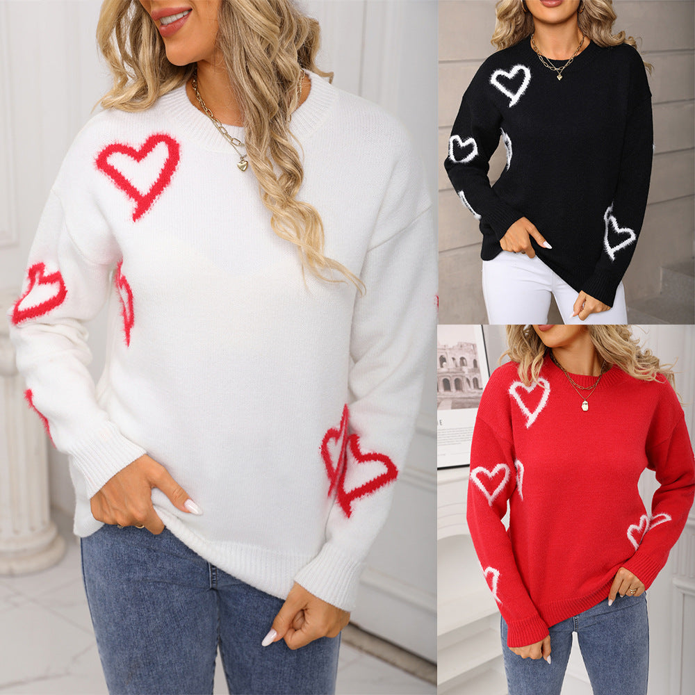 Women's Love Valentine's Day Round Neck Pullover Sweaters