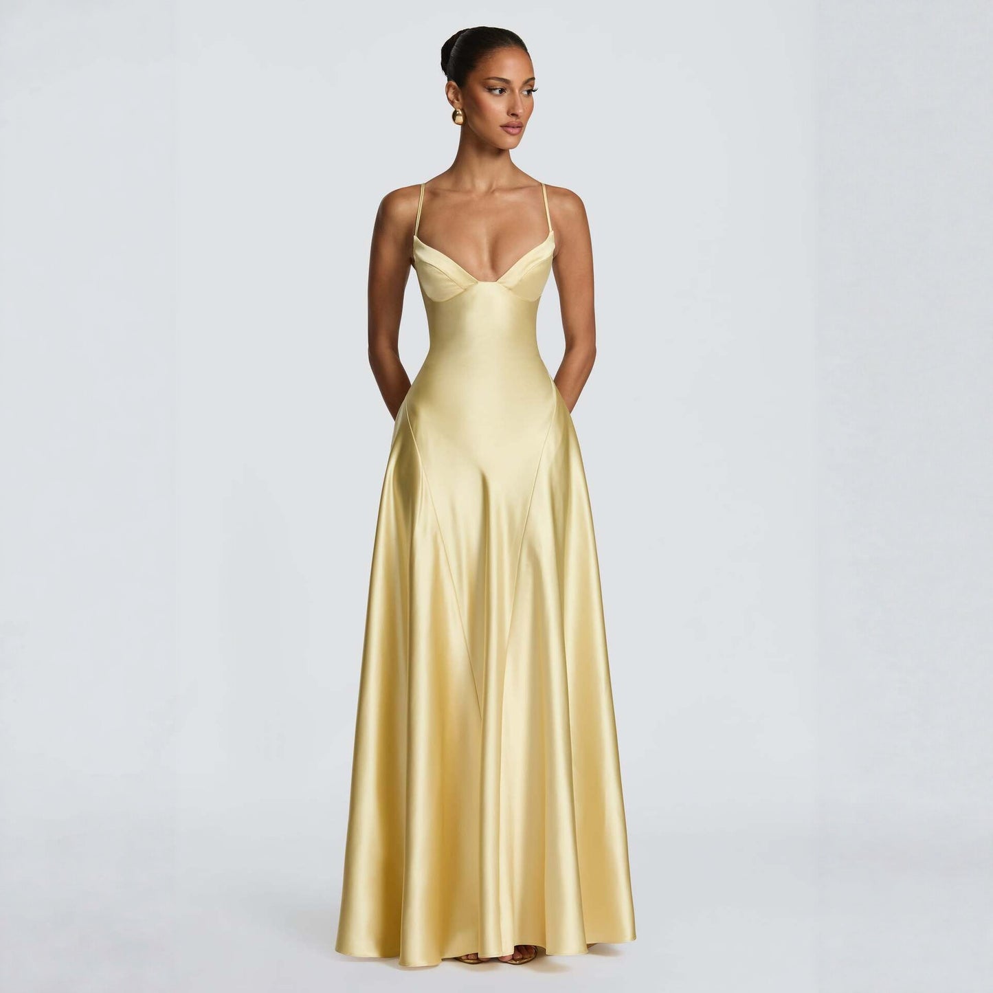 Women's Style Sexy Deep V Large Hem Satin Clothing