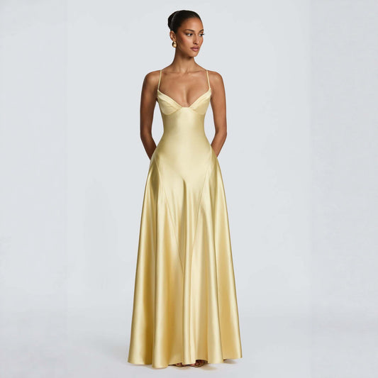 Women's Style Sexy Deep V Large Hem Satin Clothing