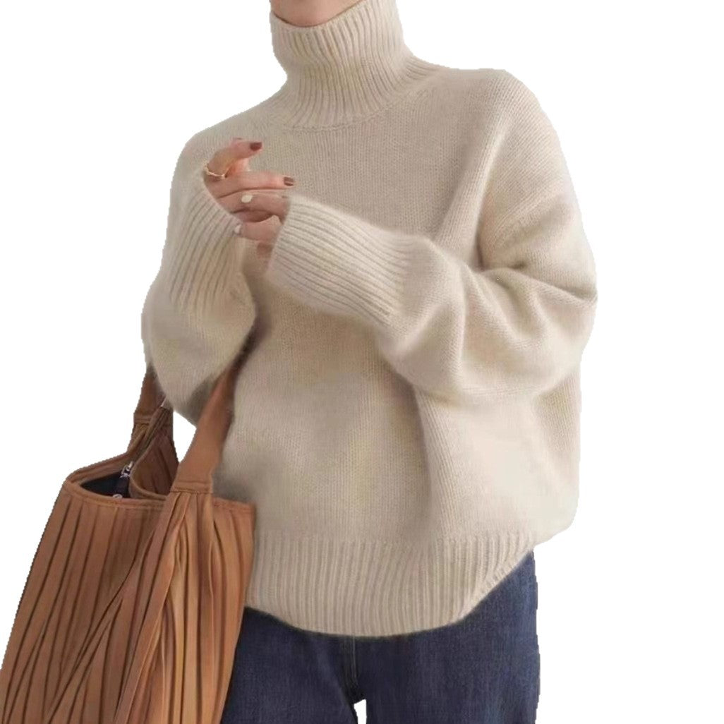 Women's Solid Color Turtleneck Loose Knitted Pullover Lazy Bottoming Sweaters