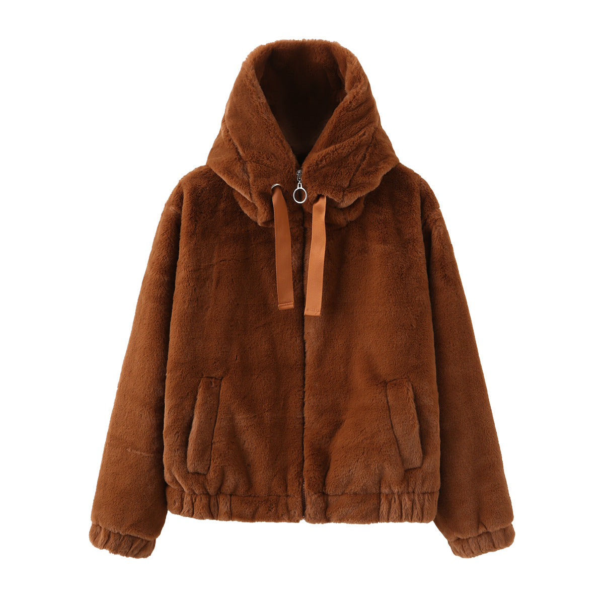 Women's Plush Hooded Long Sleeve Cotton Solid Coats