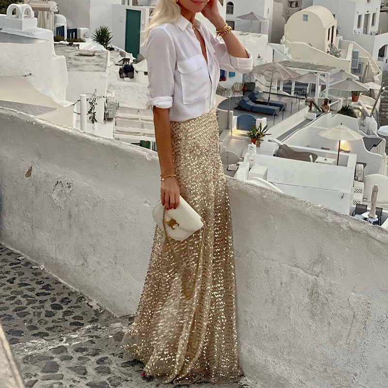 Women's Popular Sequins Long Sequin Dress Skirts