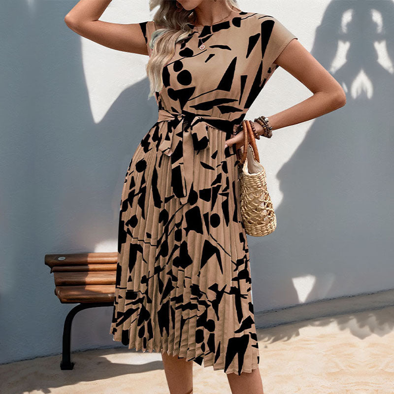 Women's Summer Geometric Pattern Printed Pleated Dress Dresses
