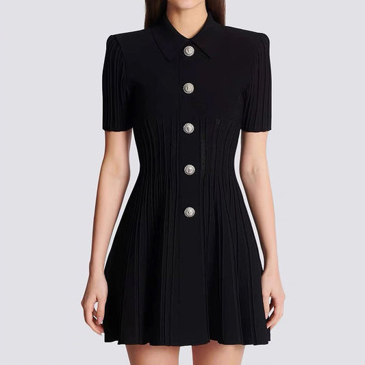 Women's Version Summer Fashion Quality Knitted Lapel Slim Slimming Dresses