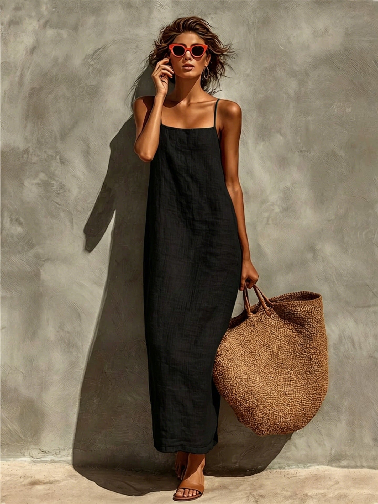 Women's Summer Solid Color Strap Fashion Comfort Casual Dress