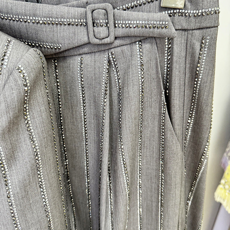Gray Hot Drilling Double Breasted Two-piece Fashion Casual Suit