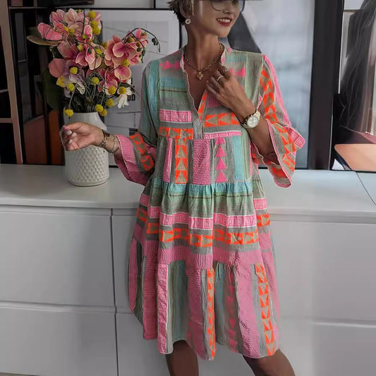 Women's Unique Autumn Printed Sleeve Dress Dresses