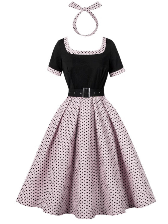 Retro Party Court Polka Dot Stitching Dresses