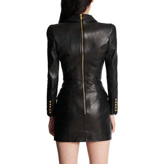 Women's Fashion Simple Temperament Slim Slimming Leather Dresses