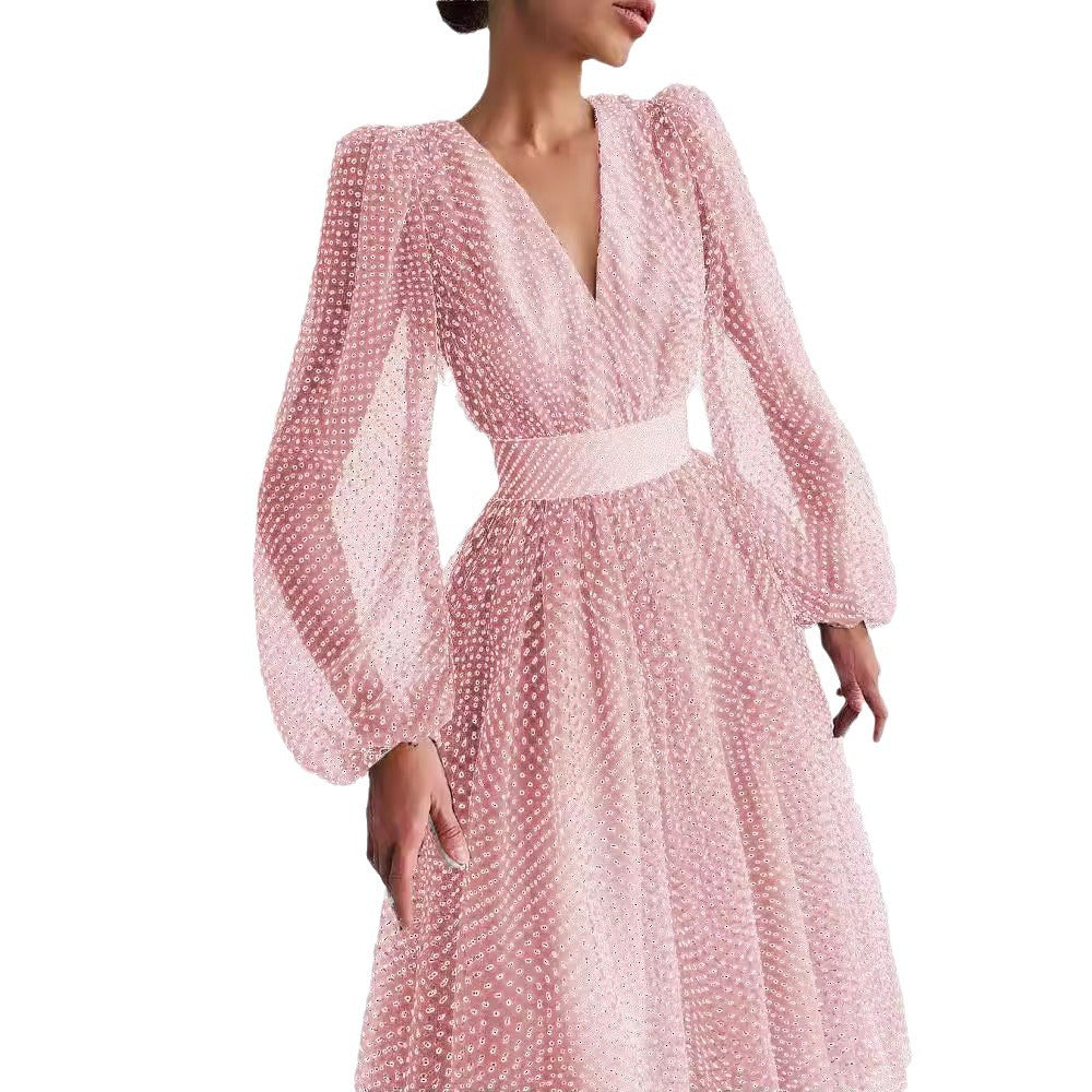Color Elegant Lady Puff Sleeve Polka Dresses
