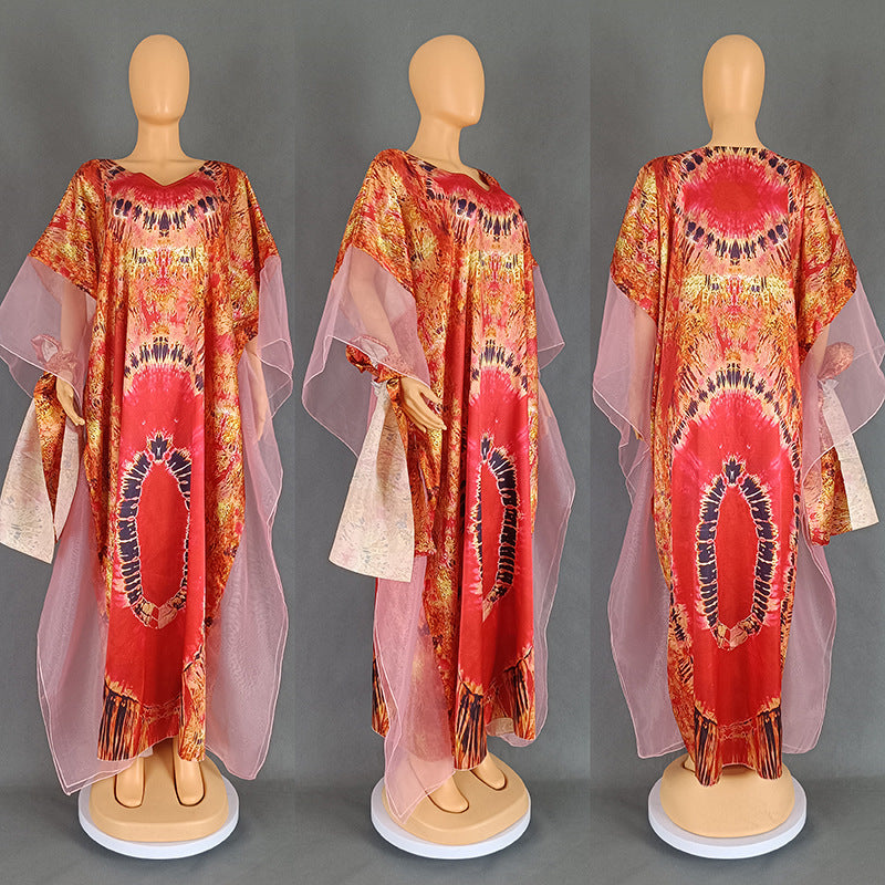 Women's Ethnic Style Retro Long Gown Mesh Dresses