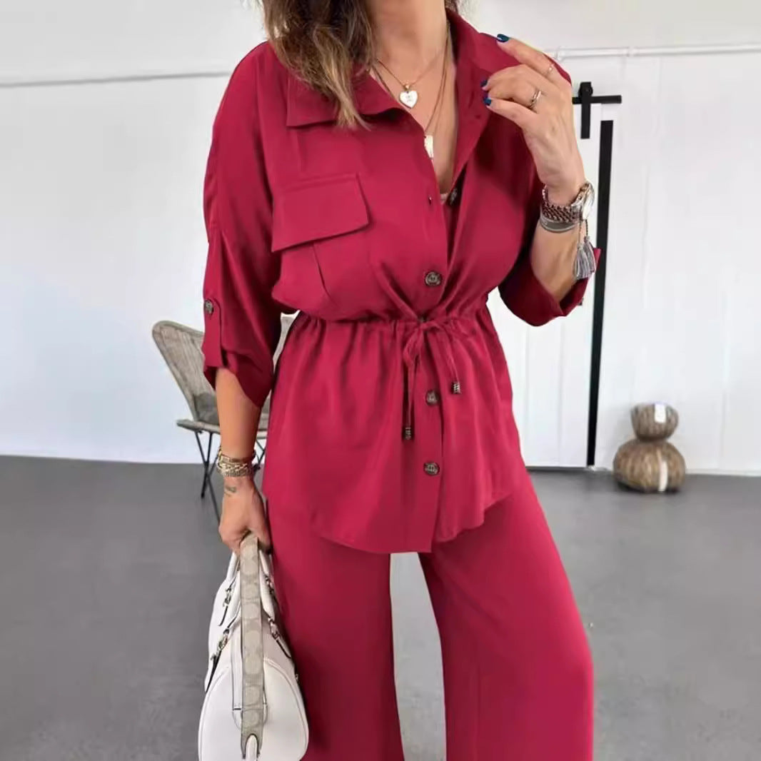 Women's Loose Casual Solid Color Drawstring Patch Suits