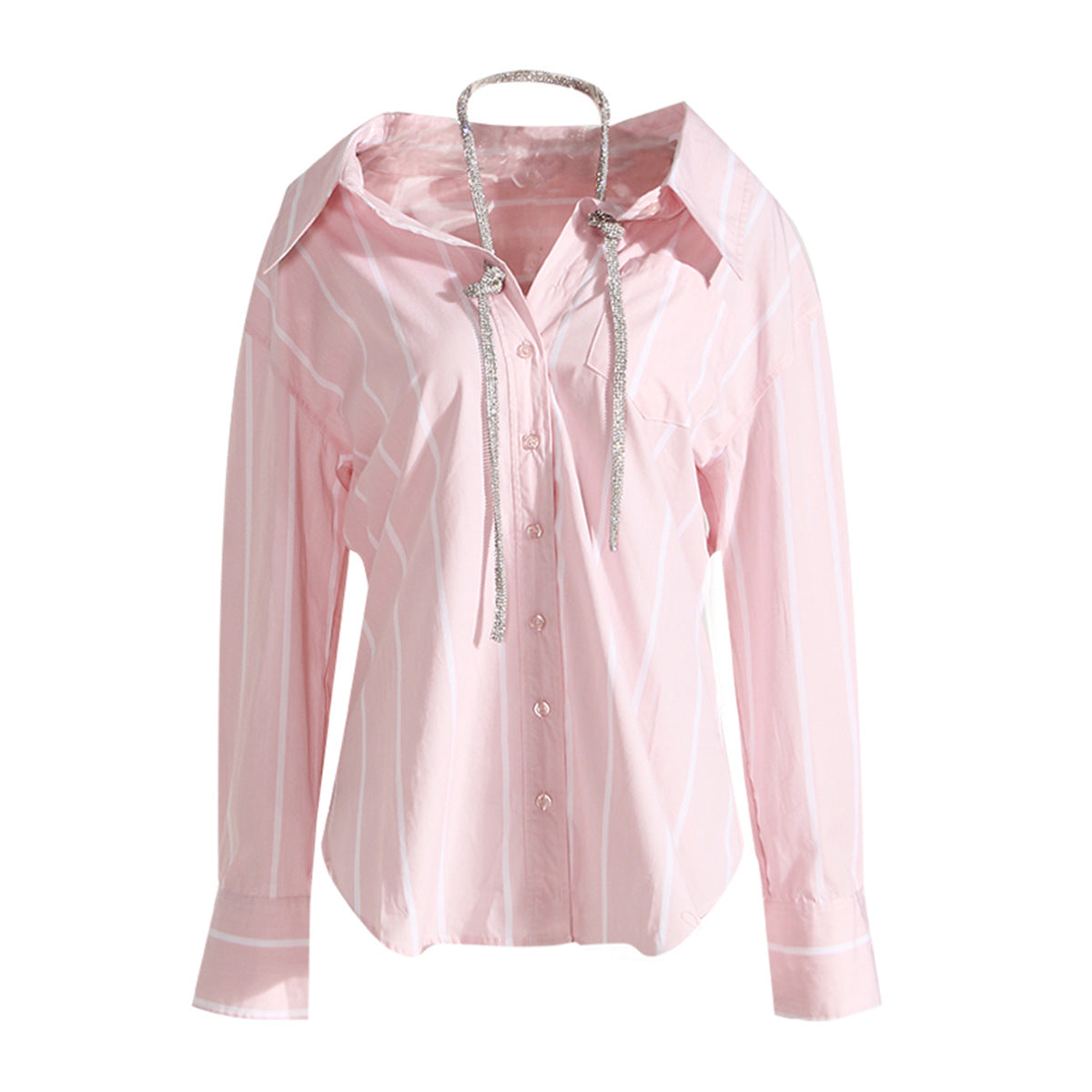 Women's Loose Mid-length Striped Long-sleeved Shirt High-grade Halter Blouses
