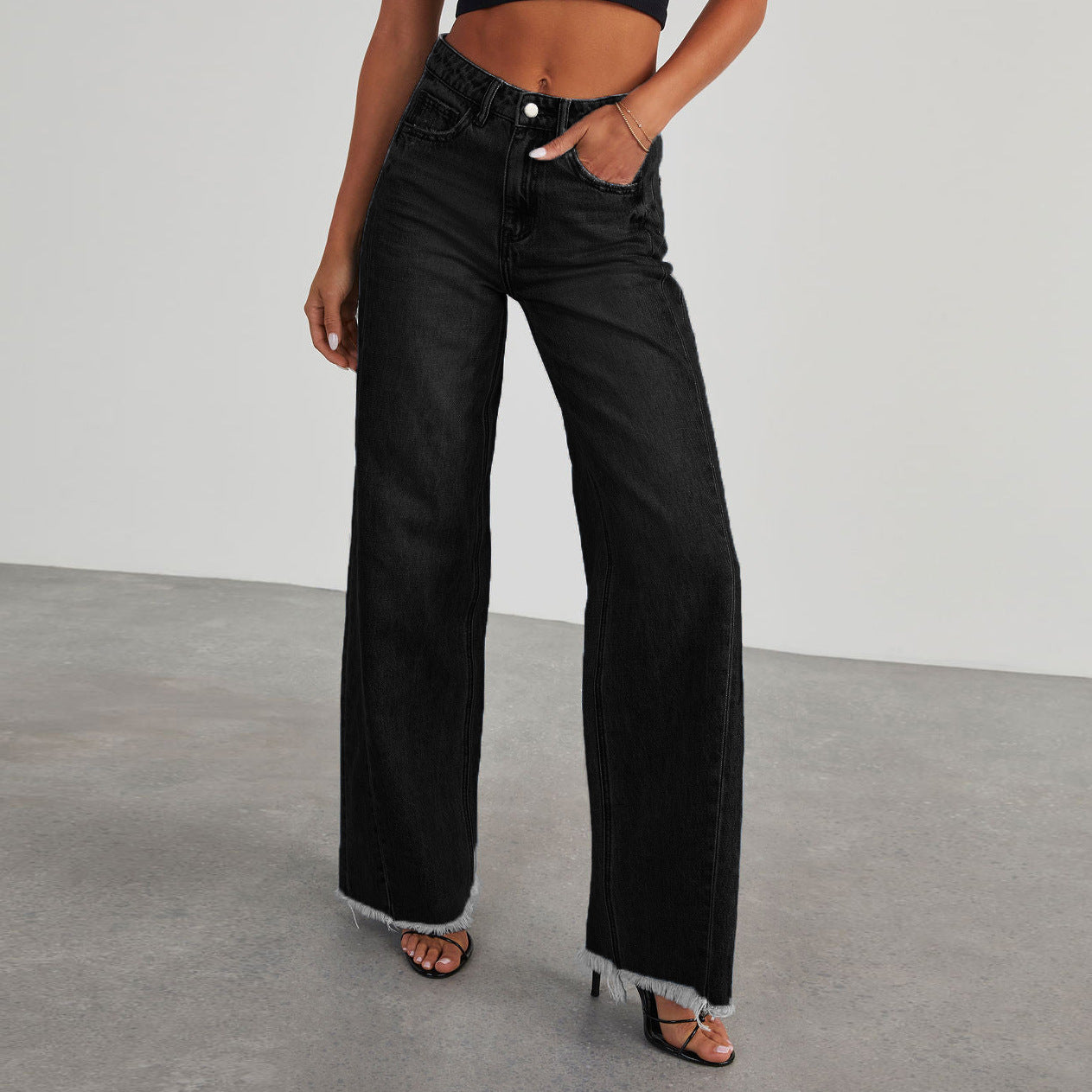 Women's Washed Loose Casual Wide Leg Mop Jeans