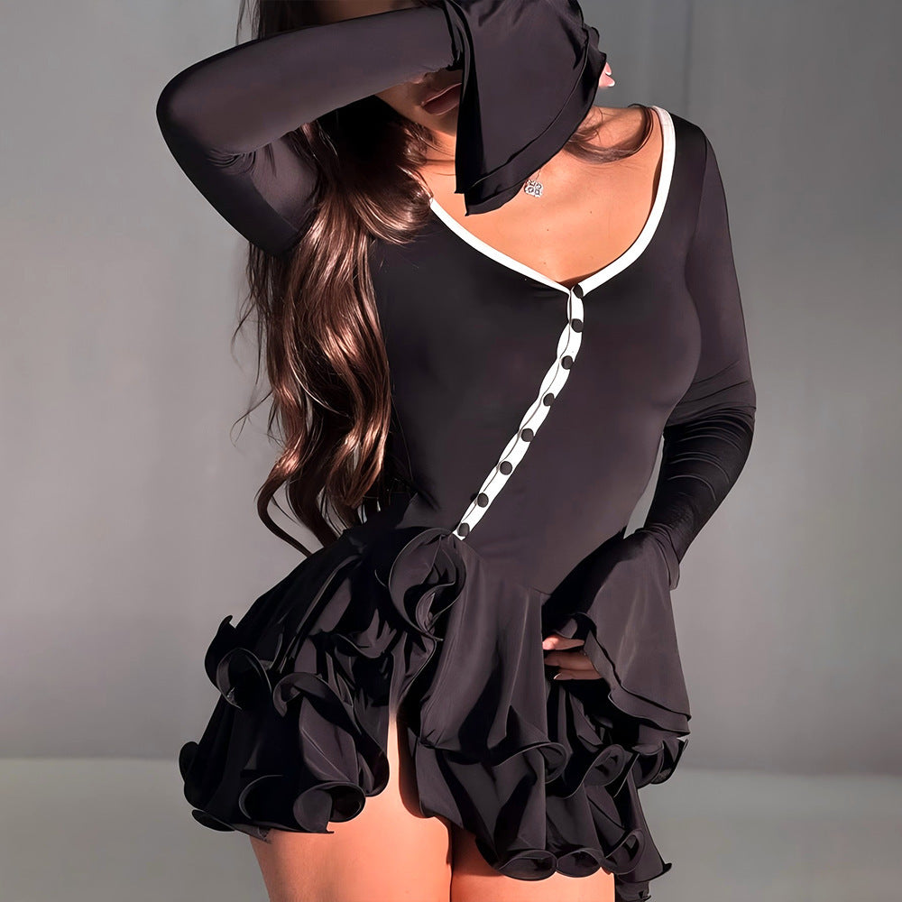 Women's Autumn Fitted Waist Sexy Hot Button Dress
