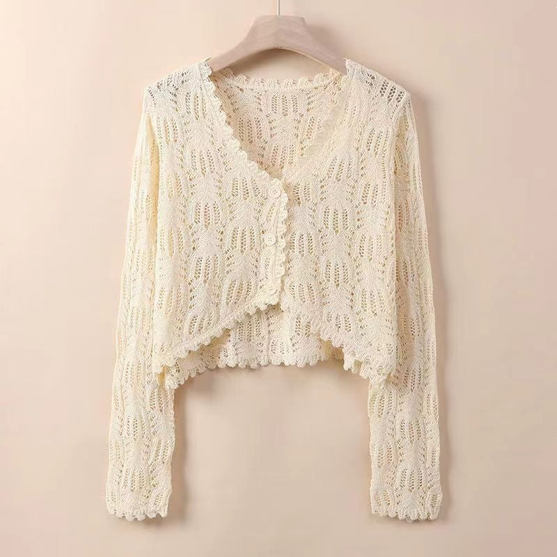 Women's Cape Long Sleeve Sunscreen Hollow Out Crochet Knitted For Shorts