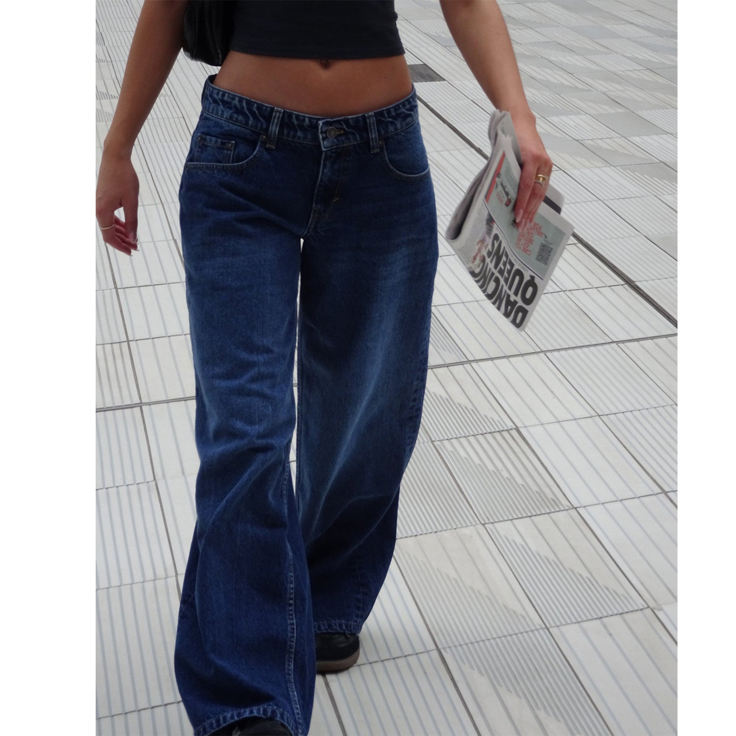 Women's Retro Low Waist Washed Straight Autumn Street Wide Leg Jeans