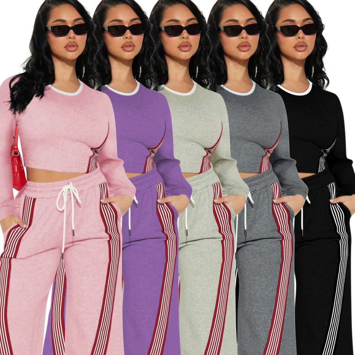 Women's Fashion Casual Long Sleeve Side Striped Suits