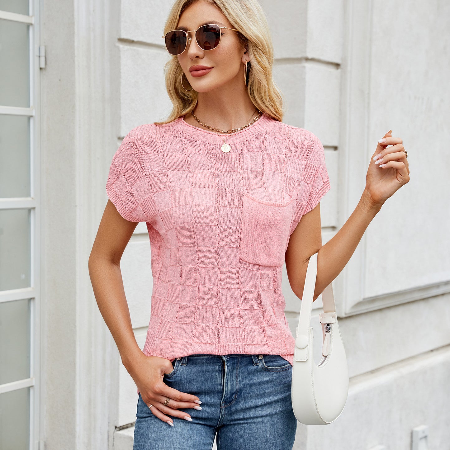 Versatile Women's Small Plaid Knit Casual Sweater