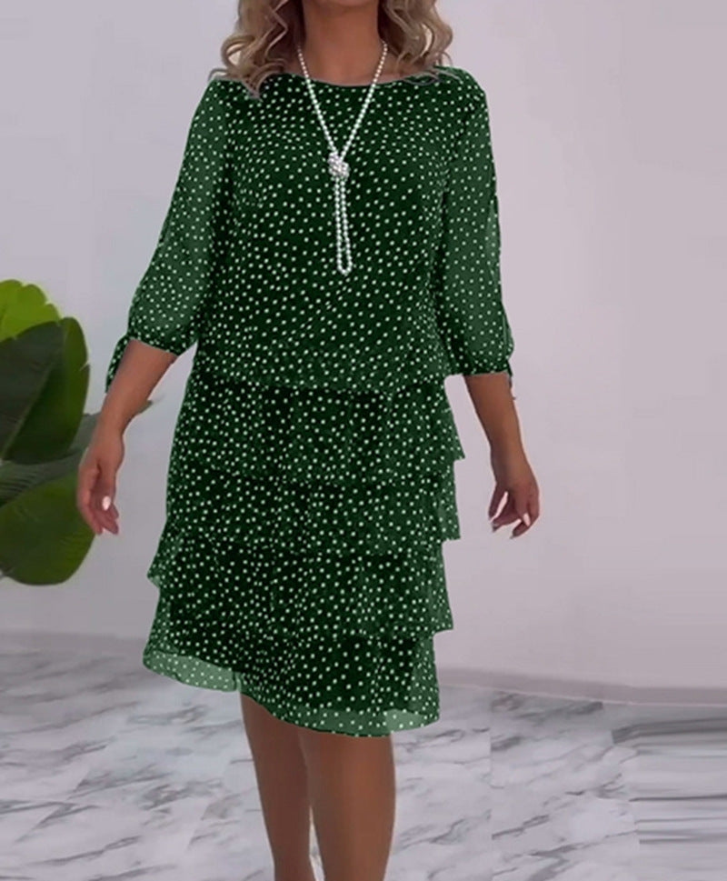 Women's Autumn Fashion Round Neck Polka Dot Dress