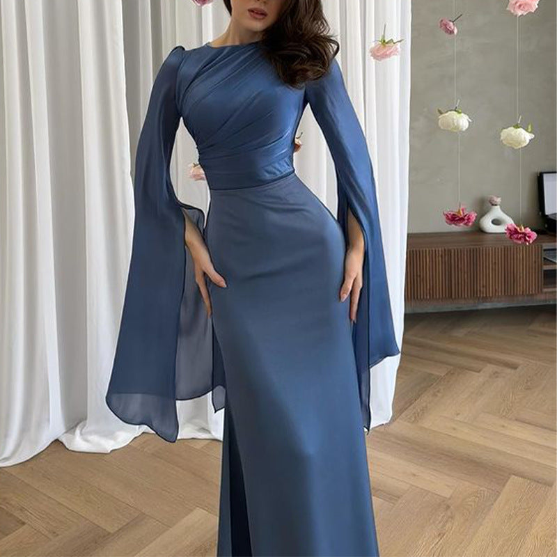 Solid Color Stitching Big Swing Sleeve Dresses