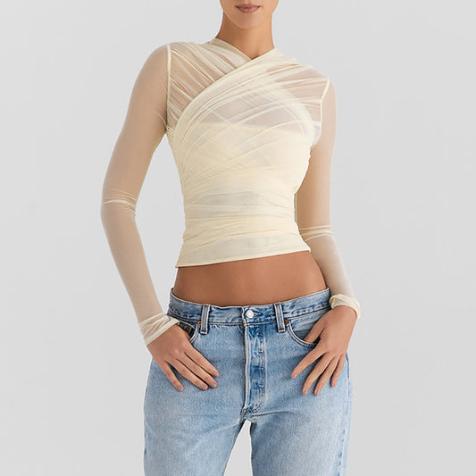 Women's Fashion Sexy Hot Mesh Stitching Zipper Blouses