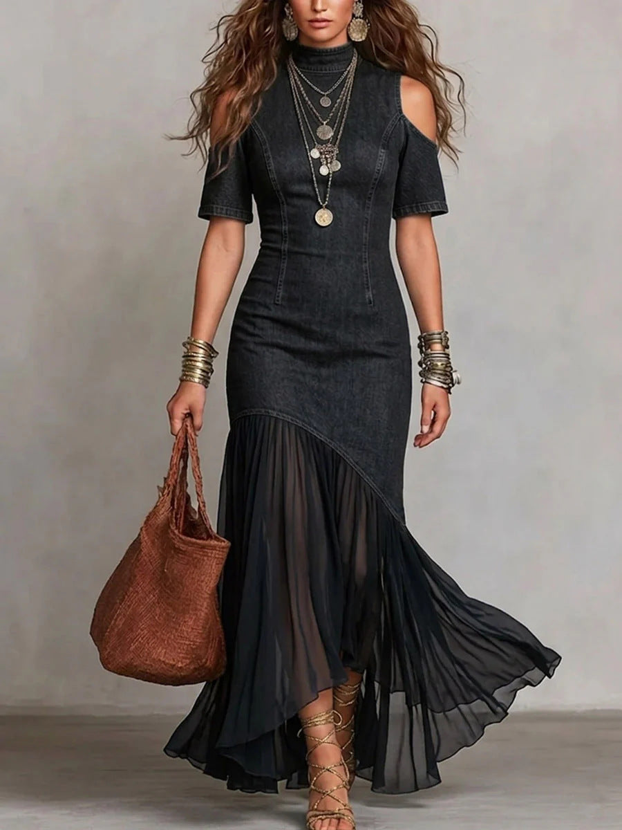 Elegant Slimming Sleeve French Mesh Hem Shorts