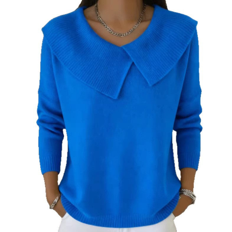 Fashionable Korean Style Retro Cute Temperament Slimming Lapel Versatile Knitted Women's Sweater