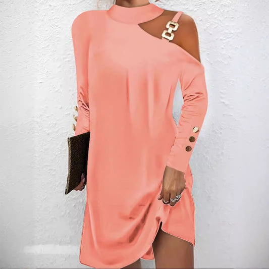 Women's Autumn Simple Metal Buckle Halter Button Dresses